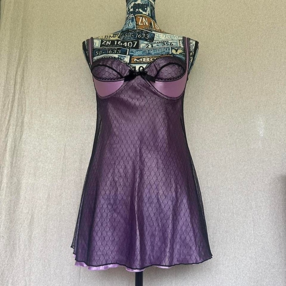 Black and purple Victoria's secret lace babydoll slip dress size 36C